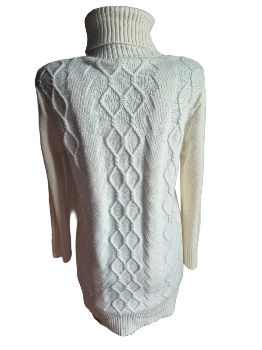 Cream Cable-Knit Turtleneck Sweater Dress Size M - Picture 6 of 7